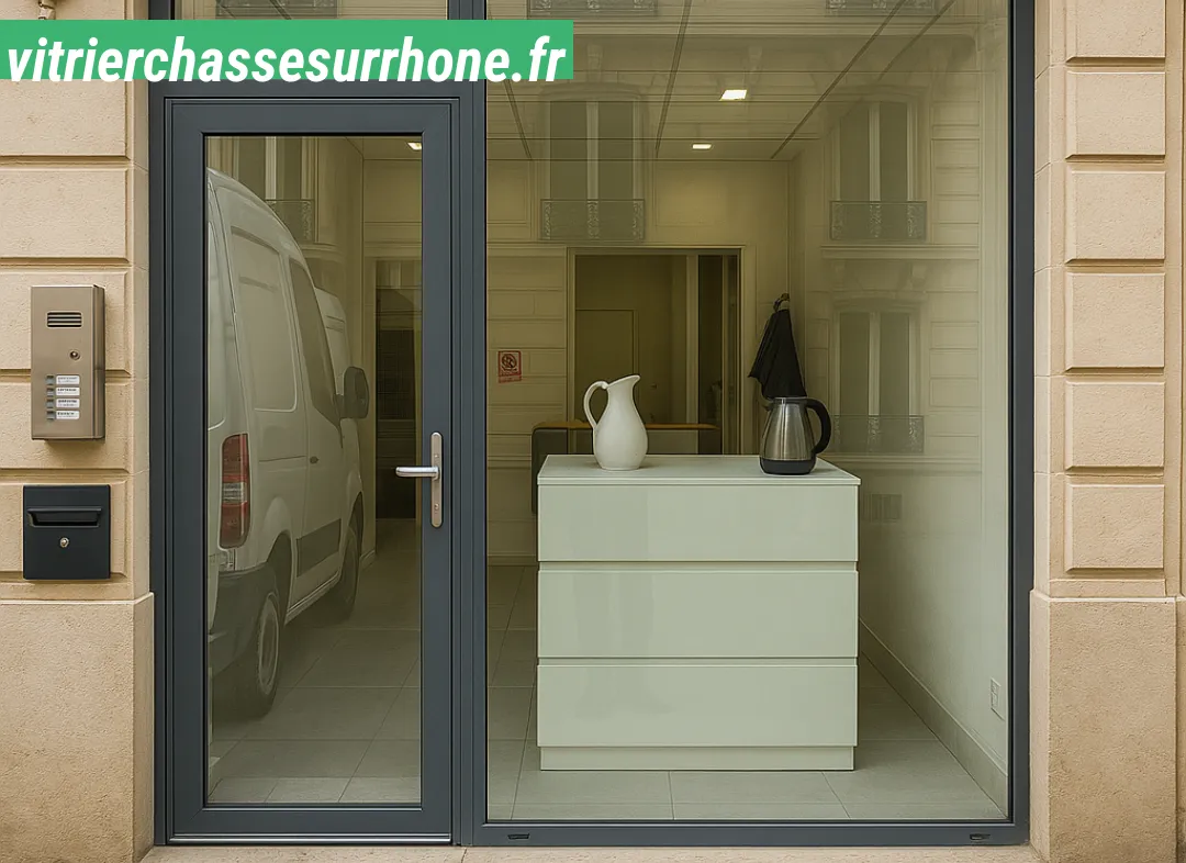 Façade vitrine de magasin en aluminium sur mesure à Chasse-sur-Rhône